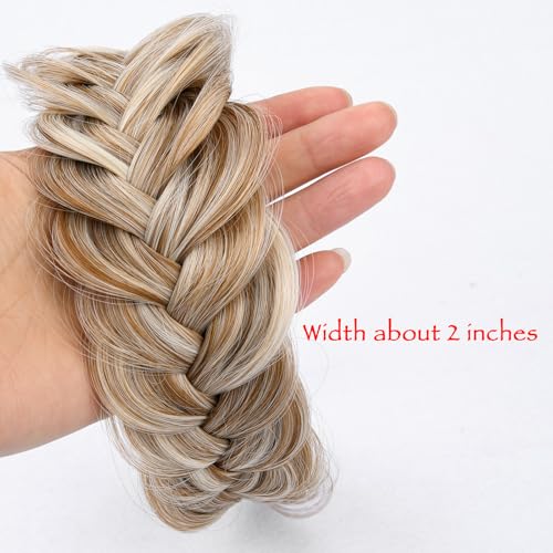 DIGUAN Wide Messy Braided Headband With Teeth Synthetic Hair Plaited Headband High Elasticity Braids Fishtail Braided Hair Band Hairpiece for Girls Women (Sandy Blonde) - Image 2
