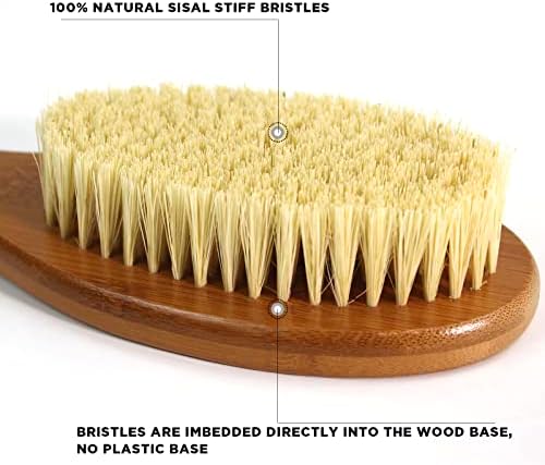 ICANdOIT-17.71Inch Natural Stiff Sisal Bristles Anti-Slip Long Handle Bath Brush,Bent Handle Shower Scrubber for Exfoliating,Shower Back Brush,Exfoliation Set with Pumice Stone(1 Pack) - Image 3