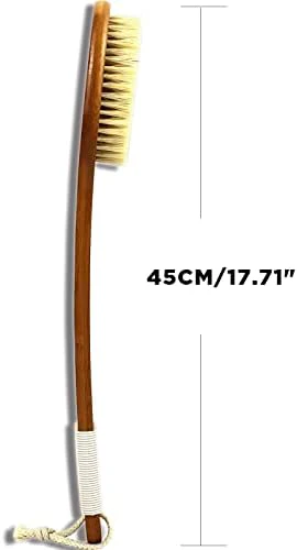 ICANdOIT-17.71Inch Natural Stiff Sisal Bristles Anti-Slip Long Handle Bath Brush,Bent Handle Shower Scrubber for Exfoliating,Shower Back Brush,Exfoliation Set with Pumice Stone(1 Pack) - Image 4