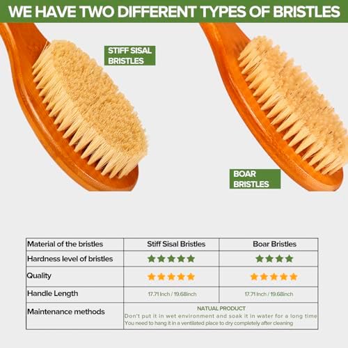ICANdOIT-17.71Inch Natural Stiff Sisal Bristles Anti-Slip Long Handle Bath Brush,Bent Handle Shower Scrubber for Exfoliating,Shower Back Brush,Exfoliation Set with Pumice Stone(1 Pack) - Image 5