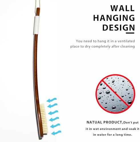 ICANdOIT-17.71Inch Natural Stiff Sisal Bristles Anti-Slip Long Handle Bath Brush,Bent Handle Shower Scrubber for Exfoliating,Shower Back Brush,Exfoliation Set with Pumice Stone(1 Pack) - Image 6