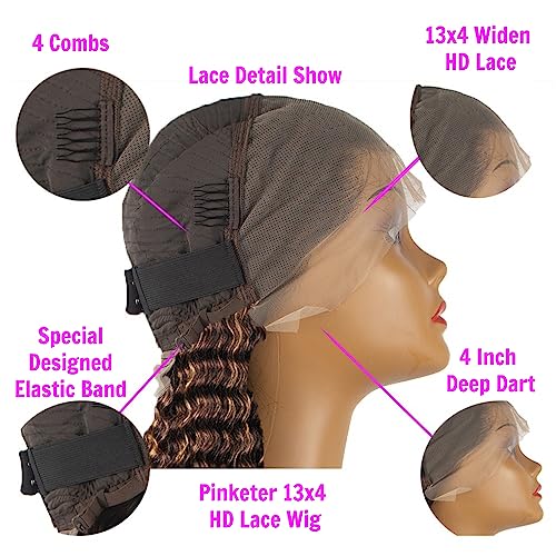 Ombre Highlight Deep Wave Lace Front Wigs Human Hair 4/27 Color 13x4 Curly Lace Front Wigs for Black Women 180% Density Human Hair wigs Pre Plucked with Baby Hair (4/27 Deep Wave Wig,18 Inch) - Image 5