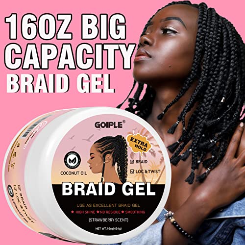 16oz Big Capacity Braid Gel Good for Twist, Locs, Braids, Edge No Flake Extra Hold High Shine Braiding Gel & Edge Control, Loc Gel Long Lasting for Locks, Cornrows Smooths & Tames Frizz - Image 2