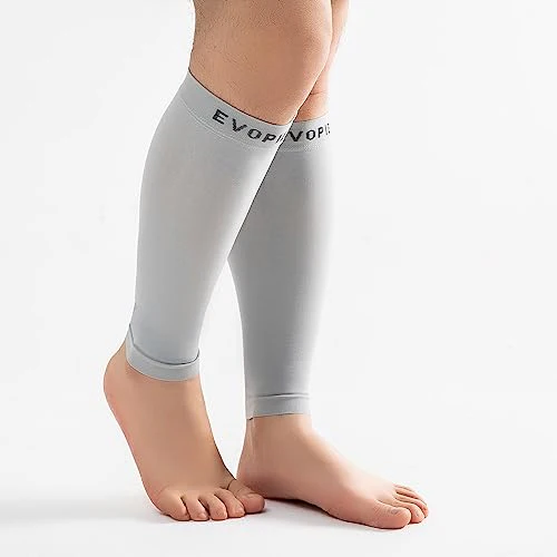 15-20mmHg Grey Calf Compression Sleeve Men and Women Wide Calf Sleeve Brace Compression Socks for Leg Support, Shin Splint,Pain Relief - Image 2