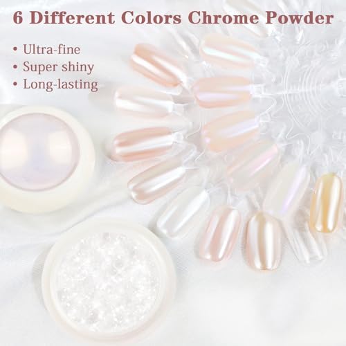 Pearl Chrome Nail Powder -【0.8g Super Pearl Effect】 Chrome Powder for Nails Iridescent Aurora Mermaid White Pearl Chrome Nail Powder for Nails Art DIY - Image 3