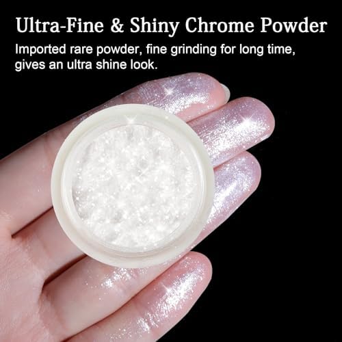 Pearl Chrome Nail Powder -【0.8g Super Pearl Effect】 Chrome Powder for Nails Iridescent Aurora Mermaid White Pearl Chrome Nail Powder for Nails Art DIY - Image 4