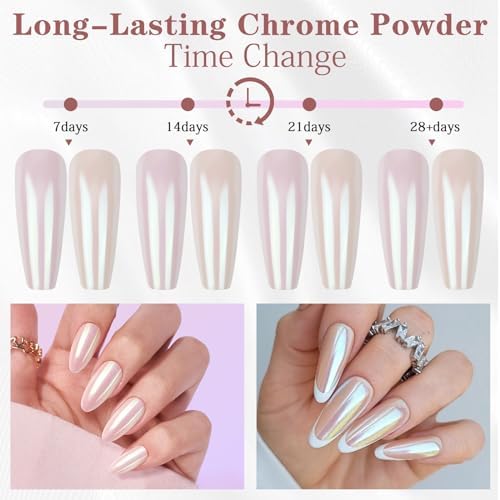 Pearl Chrome Nail Powder -【0.8g Super Pearl Effect】 Chrome Powder for Nails Iridescent Aurora Mermaid White Pearl Chrome Nail Powder for Nails Art DIY - Image 5
