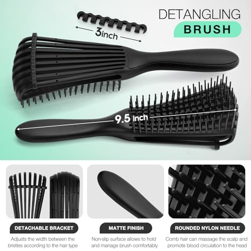 Hommtina 4pcs Detangling Brush Set Getting Shine and Makes Hair Smooth, Curly Hair Brush for Adult & Kids Wet or Dry Hair (3 PCS, Black+Black) - Image 3