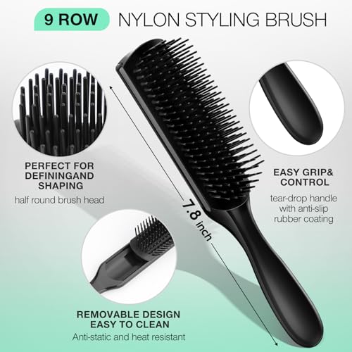 Hommtina 4pcs Detangling Brush Set Getting Shine and Makes Hair Smooth, Curly Hair Brush for Adult & Kids Wet or Dry Hair (3 PCS, Black+Black) - Image 4