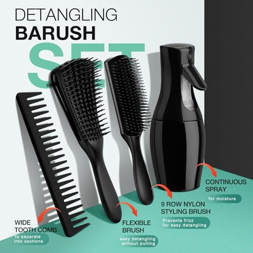 Hommtina 4pcs Detangling Brush Set Getting Shine and Makes Hair Smooth, Curly Hair Brush for Adult & Kids Wet or Dry Hair (3 PCS, Black+Black) - Image 6