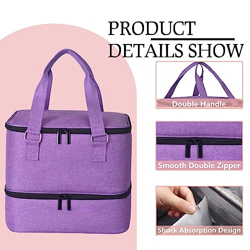 Nail Polish Organizer Case - Holds 42+ Bottles (15ml/0.5 fl.oz) and 1 Nail Lamp, Upgraded Double-layer Nail Polish Carrying Case Nail Polish Storage Bag with Handles (Purple) - Image 4