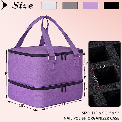 Nail Polish Organizer Case - Holds 42+ Bottles (15ml/0.5 fl.oz) and 1 Nail Lamp, Upgraded Double-layer Nail Polish Carrying Case Nail Polish Storage Bag with Handles (Purple) - Image 5