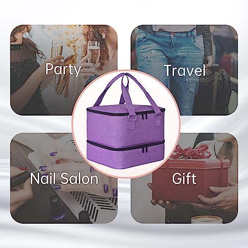 Nail Polish Organizer Case - Holds 42+ Bottles (15ml/0.5 fl.oz) and 1 Nail Lamp, Upgraded Double-layer Nail Polish Carrying Case Nail Polish Storage Bag with Handles (Purple) - Image 6