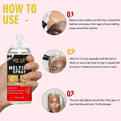 Lace Melting Spray Glue-Less Hair Adhesive for Wigs, Lace Bond Adhesive Spray Wig Melting Spray for Closure Front Extensions, Melting Spray for Lace Wigs Natural Finishing Hold Protect Edge Kit - Image 6
