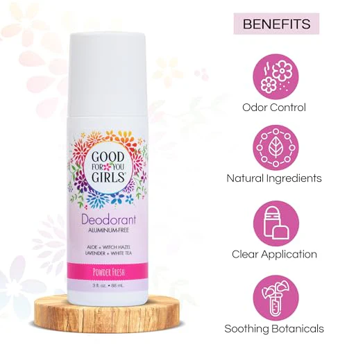 Good for You Girls Aluminum-Free, Natural & Vegan Deodorant for Kids, Preteens, Teens, Safe & Effective Odor Protection, Clear Roll-On, Natural Fragrance | Soft Powder, 3 oz (Pack of 2) - Image 3