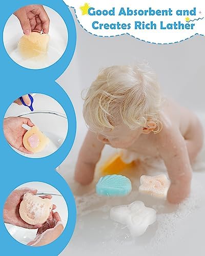 MoHern Konjac Baby Sponge for Bathing, 5Pcs Natural Cute Shapes, Kids Bath sponges for Infants, Toddler Bath time, Plant-Based, Extra Soft - Image 3