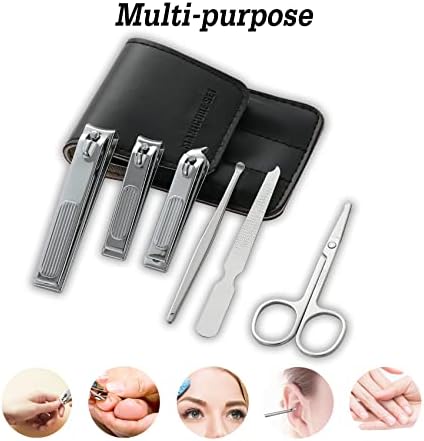 Nail Clipper Set, 6 Pcs Toenail Clippers, Stainless Steel Fingernail Clipper, and PU Leather Manicure Set, Gift Ideas (Black) - Image 2