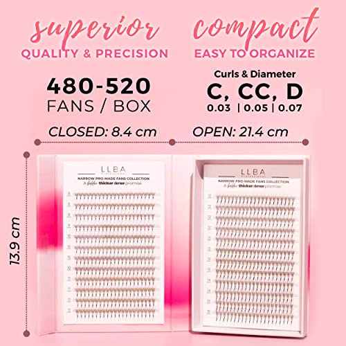 LLBA LashFolio Narrow Promade Fans | Handmade Volume Eyelashes | Multi Selections 5D~10D | C CC D Curl | Thickness 0.03~0.07mm | 8-15mm Length | Long Lasting & Easy Application (5D-0.07 CC 8mm-11mm) - Image 4