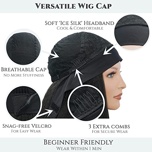 Kinky Straight Headband Wig, Soft & Natural as Human Hair, Glueless Headband Wigs for Black Women, Long Black Italian Yaki Synthetic Half Wig (1B Natural Black, 24 Inch) - Image 6