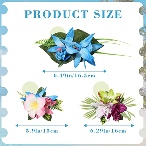 HAIMEIKANG Hair Clip, 3 Pieces Hawaiian Flower Hair Pins - Artificial Tropical Flower Hair Accessories for Women in Blue, Pink, Purple - Image 2
