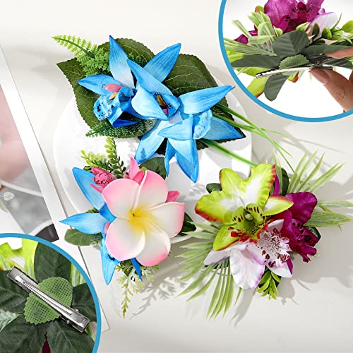 HAIMEIKANG Hair Clip, 3 Pieces Hawaiian Flower Hair Pins - Artificial Tropical Flower Hair Accessories for Women in Blue, Pink, Purple - Image 4