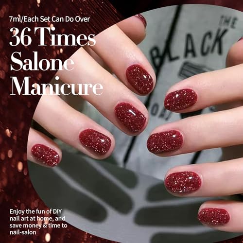 Born Pretty Reflective Red Glitter Gel Polish Christmas Glitter Gel Polish Sparkly Shiny Disco DJ LED Nail Polish Varnish Silver Red Black Colors Collection 6PCS 7ML - Image 2