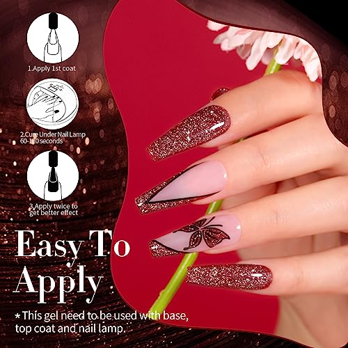 Born Pretty Reflective Red Glitter Gel Polish Christmas Glitter Gel Polish Sparkly Shiny Disco DJ LED Nail Polish Varnish Silver Red Black Colors Collection 6PCS 7ML - Image 9