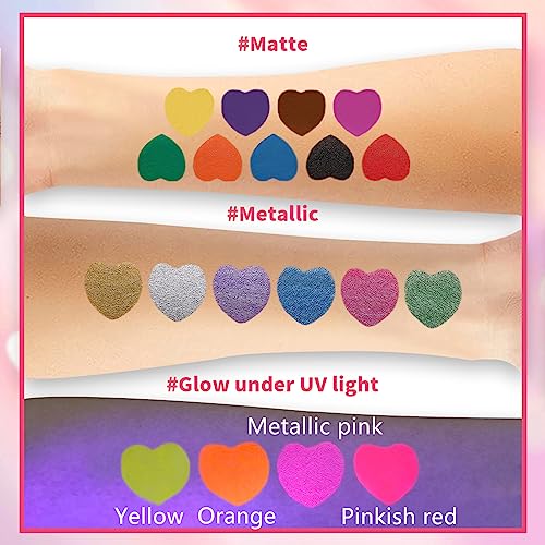 Temporary Tattoo Markers for Skin, 15 Colors Tattoo Pen + 50 Paint Stencils + 43 Tattoos Stickers, Glitter & Matte & Neon Glow Body Marker Set, Removable Fake Tattoos Kit for Teens and Adult - Image 6