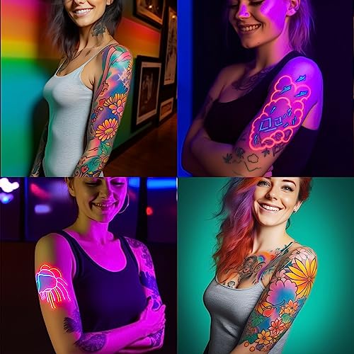 Temporary Tattoo Markers for Skin, 15 Colors Tattoo Pen + 50 Paint Stencils + 43 Tattoos Stickers, Glitter & Matte & Neon Glow Body Marker Set, Removable Fake Tattoos Kit for Teens and Adult - Image 7