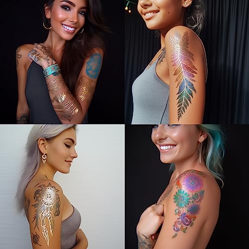 Temporary Tattoo Markers for Skin, 15 Colors Tattoo Pen + 50 Paint Stencils + 43 Tattoos Stickers, Glitter & Matte & Neon Glow Body Marker Set, Removable Fake Tattoos Kit for Teens and Adult - Image 8