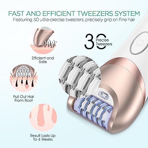 VOYOR Epilator for Women, 3 in 1 Epilator Hair Removal for Women, Epilators Hair Remover for Leg Arm with 30 Tweezers, Rechargeable & Cordless Electric Lady Shaver & Trimmer BM300 (Champagne Gold) - Image 3
