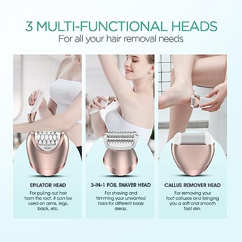 VOYOR Epilator for Women, 3 in 1 Epilator Hair Removal for Women, Epilators Hair Remover for Leg Arm with 30 Tweezers, Rechargeable & Cordless Electric Lady Shaver & Trimmer BM300 (Champagne Gold) - Image 6