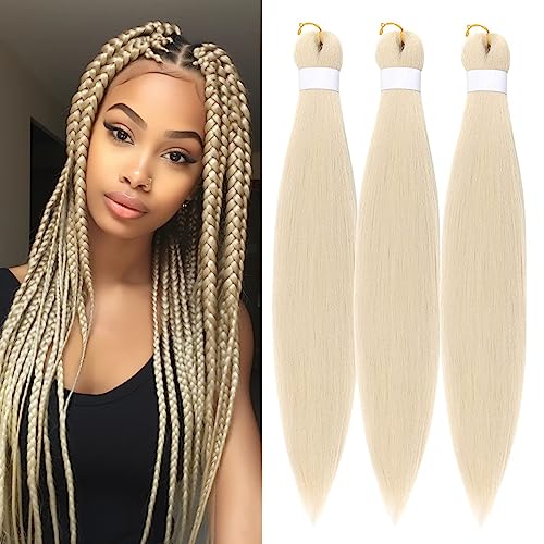 Braiding Hair Pre Stretched for Women Hair Extensions Box Braids Soft Synthetic Knotless Yaki Texture Hot Water Setting Braid Blonde 613 (30inch 3Packs)
