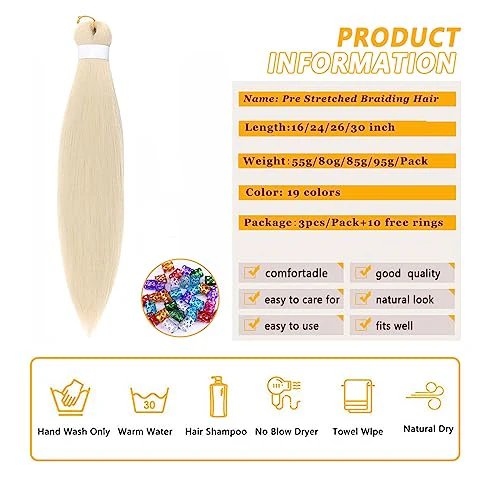 Braiding Hair Pre Stretched for Women Hair Extensions Box Braids Soft Synthetic Knotless Yaki Texture Hot Water Setting Braid Blonde 613 (30inch 3Packs) - Image 2