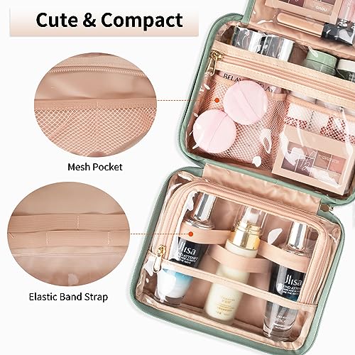 CUBETASTIC Hanging Travel Toiletry Bag, Green Makeup Organizer for Women Men, 3 Compartment Portable Cute Cosmetic Case Water-resistant Small Travel Bag for Toiletries - Image 5