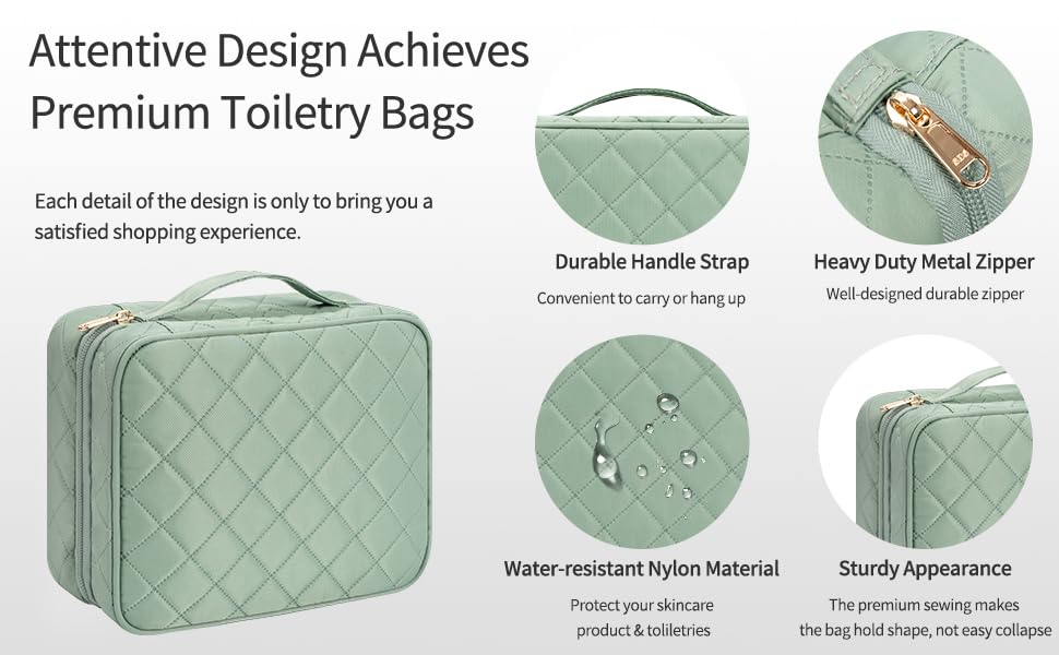 CUBETASTIC Hanging Travel Toiletry Bag, Green Makeup Organizer for Women Men, 3 Compartment Portable Cute Cosmetic Case Water-resistant Small Travel Bag for Toiletries - Image 8