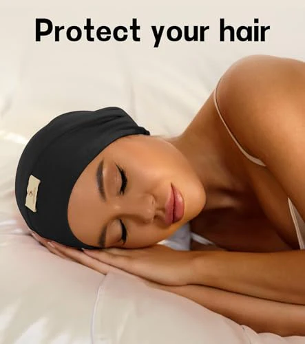 2pcs Silk Satin Bonnet Hair Wrap for Sleeping, Adjustable Strap Curly Natural Hair Night Caps for Women Men(Black&Black) - Image 2