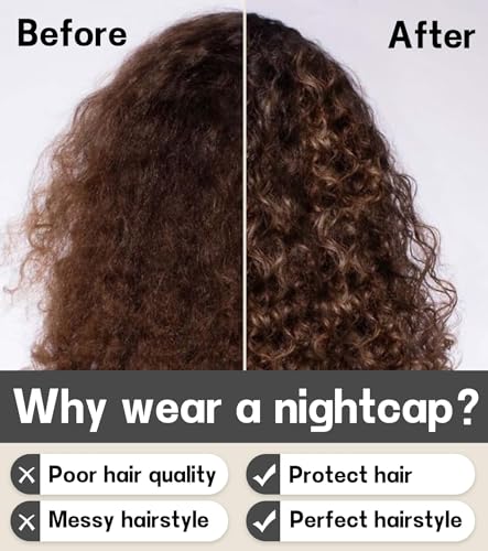 2pcs Silk Satin Bonnet Hair Wrap for Sleeping, Adjustable Strap Curly Natural Hair Night Caps for Women Men(Black&Black) - Image 5
