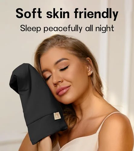 2pcs Silk Satin Bonnet Hair Wrap for Sleeping, Adjustable Strap Curly Natural Hair Night Caps for Women Men(Black&Black) - Image 6