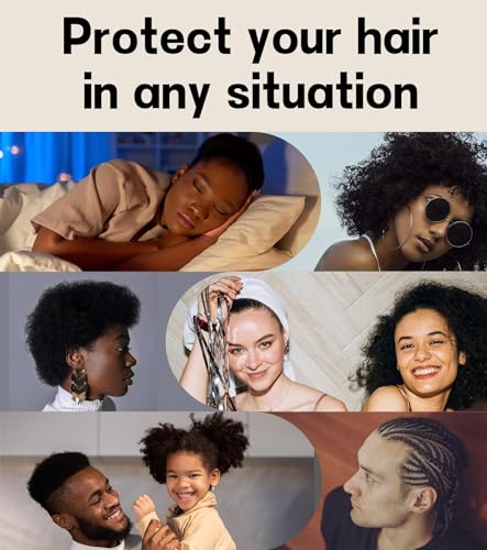 2pcs Silk Satin Bonnet Hair Wrap for Sleeping, Adjustable Strap Curly Natural Hair Night Caps for Women Men(Black&Black) - Image 7