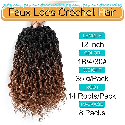 Karida Goddess Locs Crochet Hair 14 Inch, 8 Packs Faux Locs Crochet Hair for Black Women, Pre Looped Crochet Faux Locs With Curly Ends (14 Inch (Pack of 8), 1B/4/30#) - Image 3