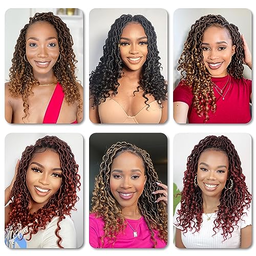 Karida Goddess Locs Crochet Hair 14 Inch, 8 Packs Faux Locs Crochet Hair for Black Women, Pre Looped Crochet Faux Locs With Curly Ends (14 Inch (Pack of 8), 1B/4/30#) - Image 6
