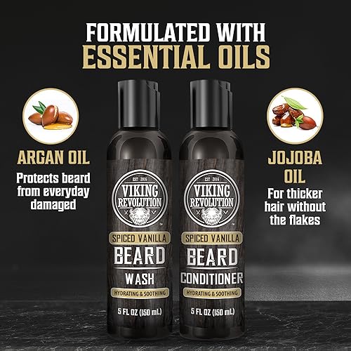Viking Revolution Beard Wash and Beard Conditioner for Men with Argan Oil and Jojoba Oil - Beard Softener and Strengthener Beard Care Beard Shampoo and Conditioner with Beard Oil (5oz, Spiced Vanilla) - Image 5