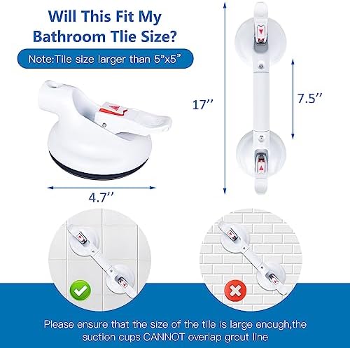 17inch Upgrade Suction Shower Grab Bar, Portable Shower Handle Bar Suction Grip Bar Bathtub Handle with Strong Hold Suction Cup Fitting and Rapid Release for Bathroom(Max Capacity :300lb - Image 4