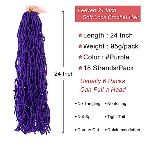 Leeven Purple Soft Locs 24 Inch 6 Packs Distressed Faux Locs Crochet Hair Pre Looped Natural Butterfly Locs Long Boho Goddess Locs Synthetic Braiding Hair for Women - Image 2