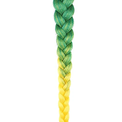 Braided Ponytail Extension With Hair Tie, Straight Wrap with Braid Ponytail Extension Green Yellow Gradient Synthetic Hair Pieces 26 Inch (Green/Yellow#) - Image 6