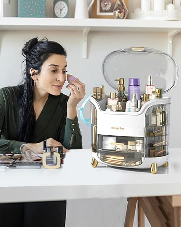 Makeup Organizer & Skincare Organizers, Cosmetic Organizer Box for Countertop with Lid & Drawers, Make Up Storage Organizer with Waterproof & Dustproof Cover, Birthday Gifts for Vanity Women Girls - Image 7