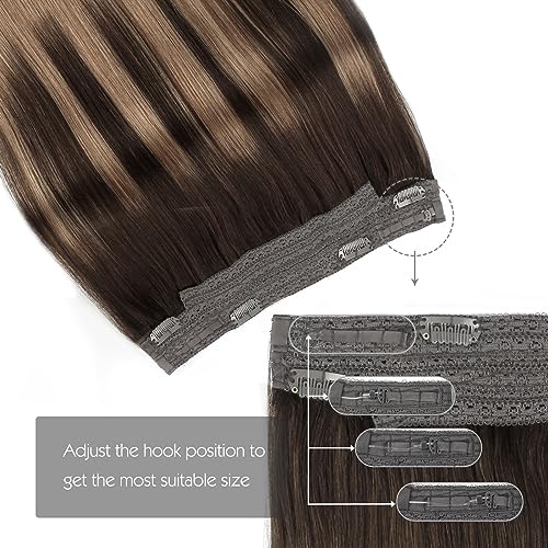 Sassina Invisible Wire Hair Extensions Real Human Hair with Transparent Wire Adjustable Size Secure Clips Natural Straight Secret Miracle Hairpiece, Balayage 2-6 20 Inch 100 Gram - Image 5