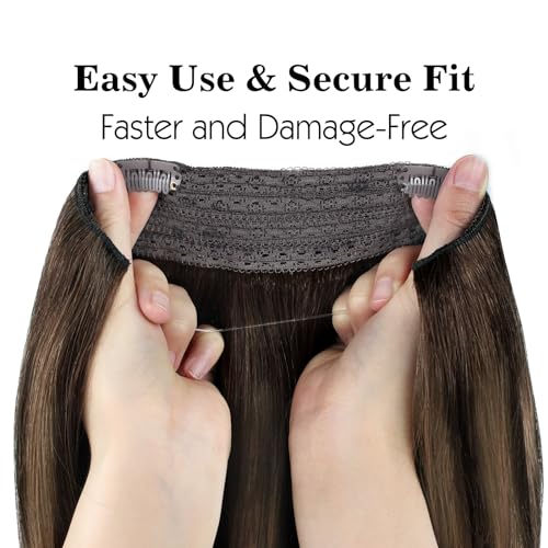 Sassina Invisible Wire Hair Extensions Real Human Hair with Transparent Wire Adjustable Size Secure Clips Natural Straight Secret Miracle Hairpiece, Balayage 2-6 20 Inch 100 Gram - Image 6
