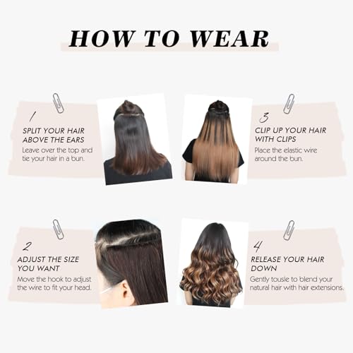 Sassina Invisible Wire Hair Extensions Real Human Hair with Transparent Wire Adjustable Size Secure Clips Natural Straight Secret Miracle Hairpiece, Balayage 2-6 20 Inch 100 Gram - Image 7